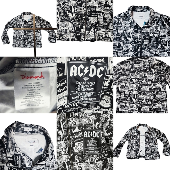 DIAMOND Supply Co. X AC/DC  World Tour Black White Men's All Over Print Jacket - Picture 14 of 16